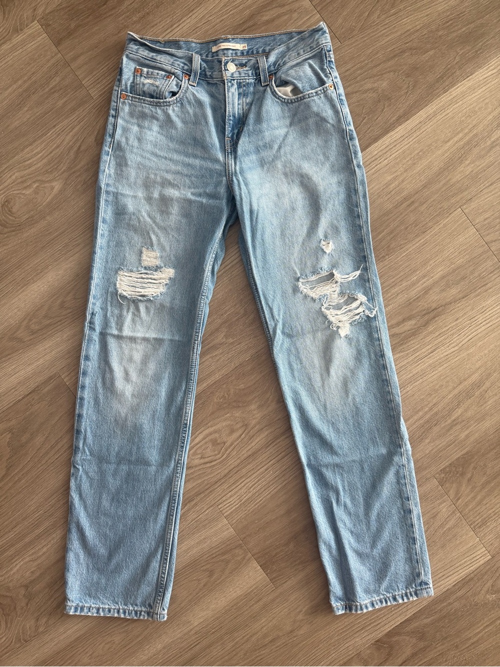 Levi's Light Blue Distressed Straight-Leg Jeans